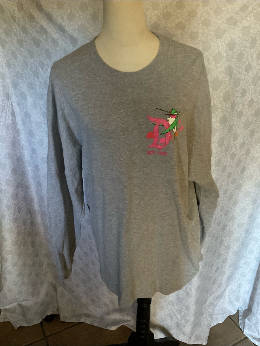 Disney Spirit Jersey Gray with Pink & Green Hummingbird